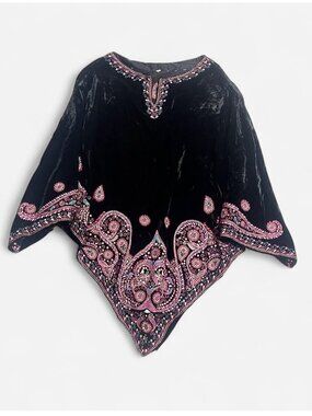 Gorgeous boho festival  embroidered velvet poncho Elizabeth Gillett